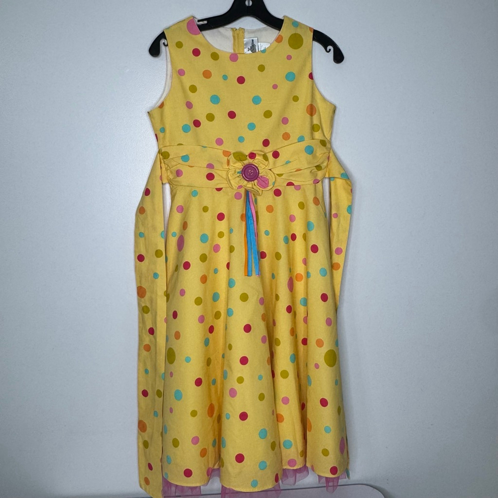 Rare Editions Yellow Multicolored Polka Dots Decorative Bow Dress Size 16